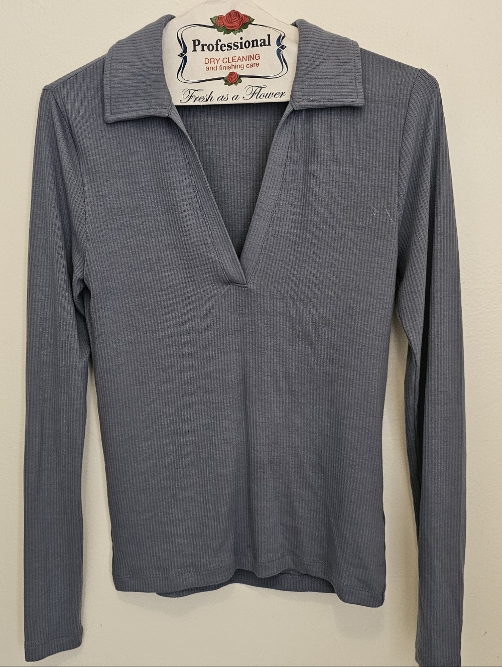 Madewell Lot of 2 Long Sleeve Ribbed V-Neck Tops- Blue & Cream XS